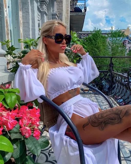 VenusFox Two Piece Dress Swimwear Swimsuit Bikini Beach Cover Up Women Summer Ladies Bathing Suit Solid Wear