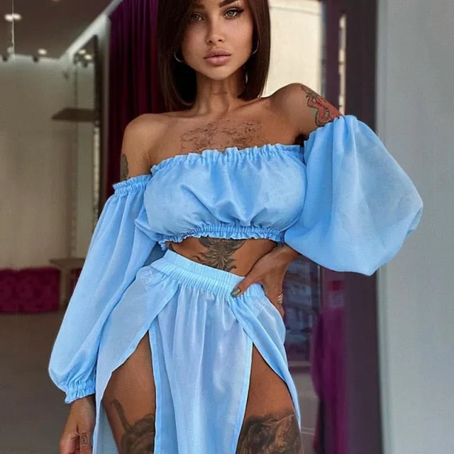 VenusFox Two Piece Dress Swimwear Swimsuit Bikini Beach Cover Up Women Summer Ladies Bathing Suit Solid Wear