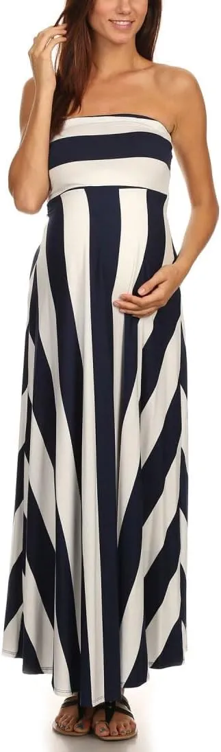 Vertical Striped Strapless Knit Dress with a Horizontal Striped Bodice and a Flared Skirt.D204-st