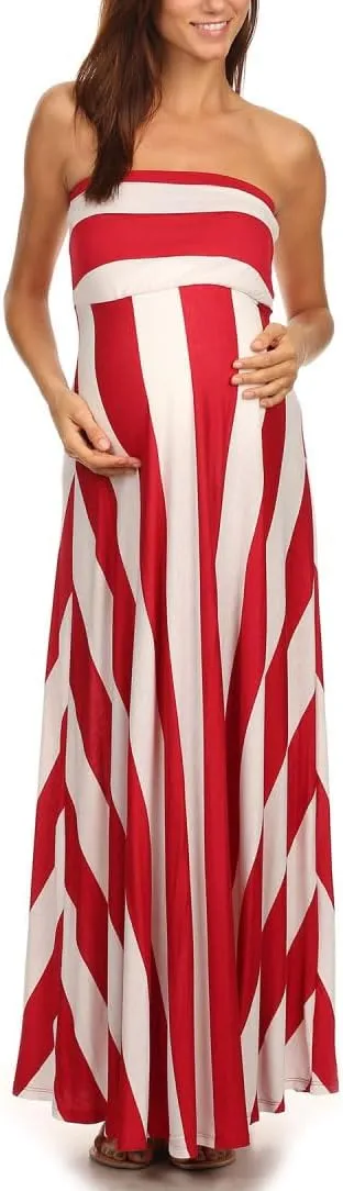 Vertical Striped Strapless Knit Dress with a Horizontal Striped Bodice and a Flared Skirt.D204-st