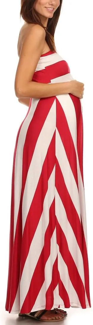 Vertical Striped Strapless Knit Dress with a Horizontal Striped Bodice and a Flared Skirt.D204-st