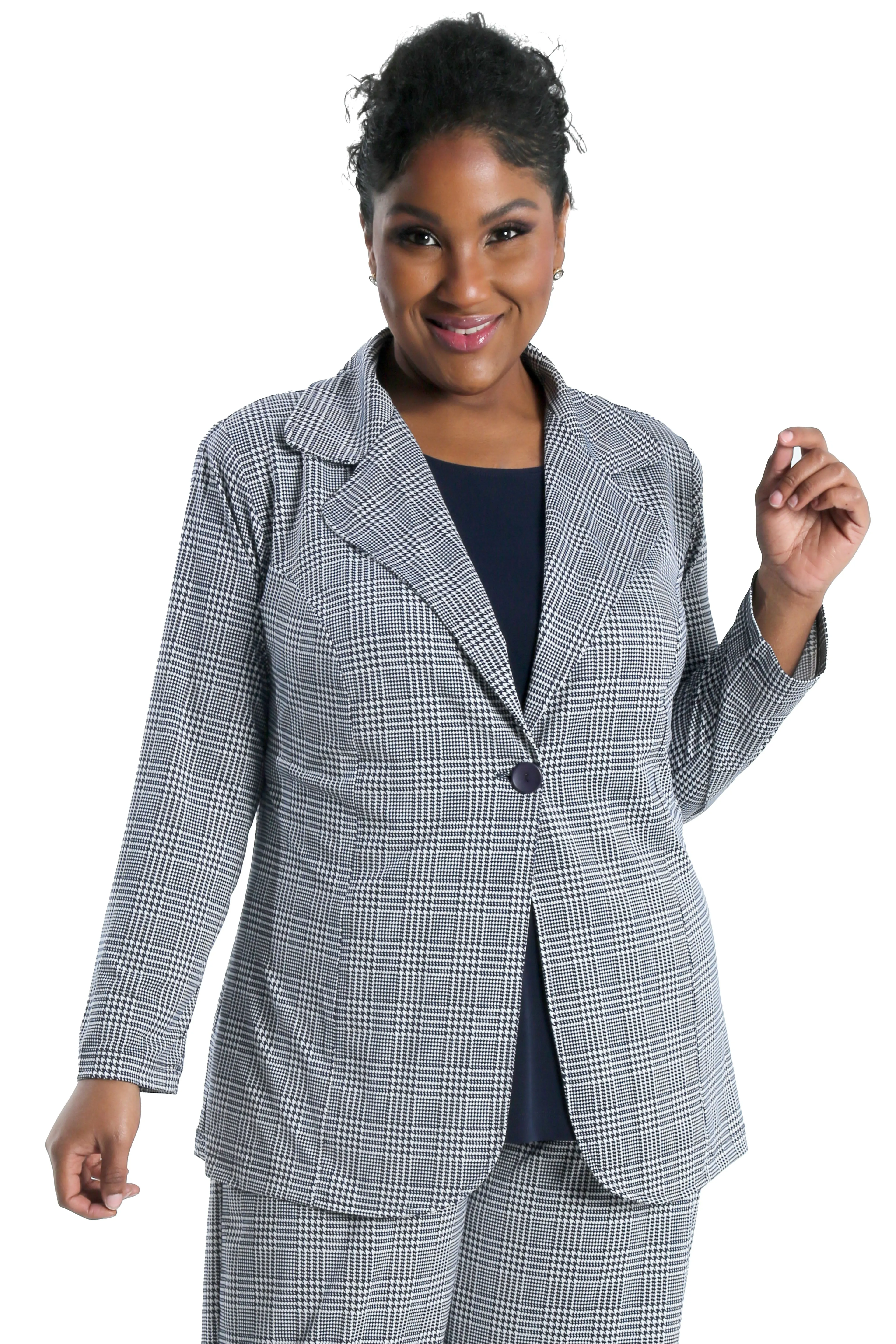 Vikki Vi Navy Plaid Blazer