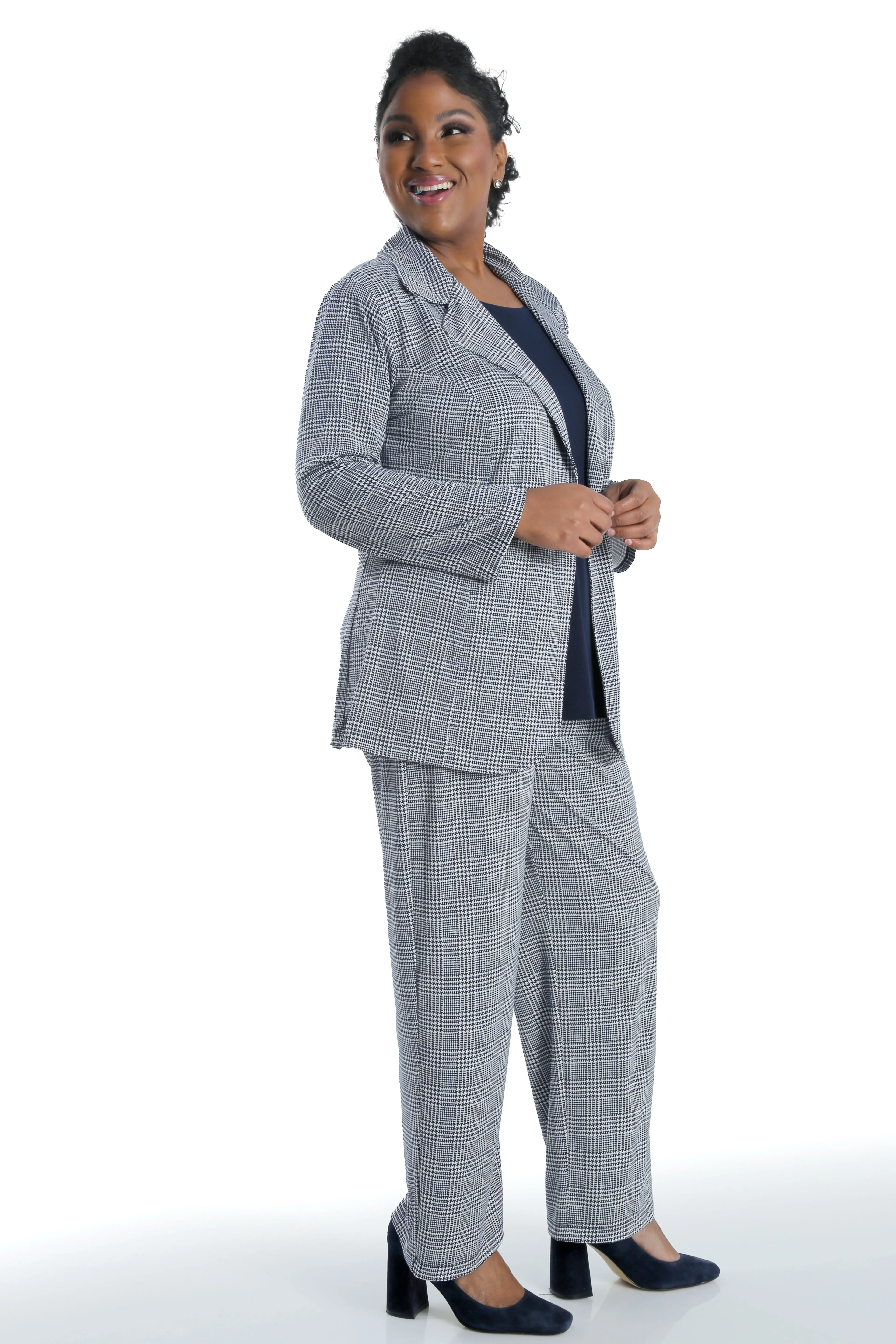Vikki Vi Navy Plaid Blazer