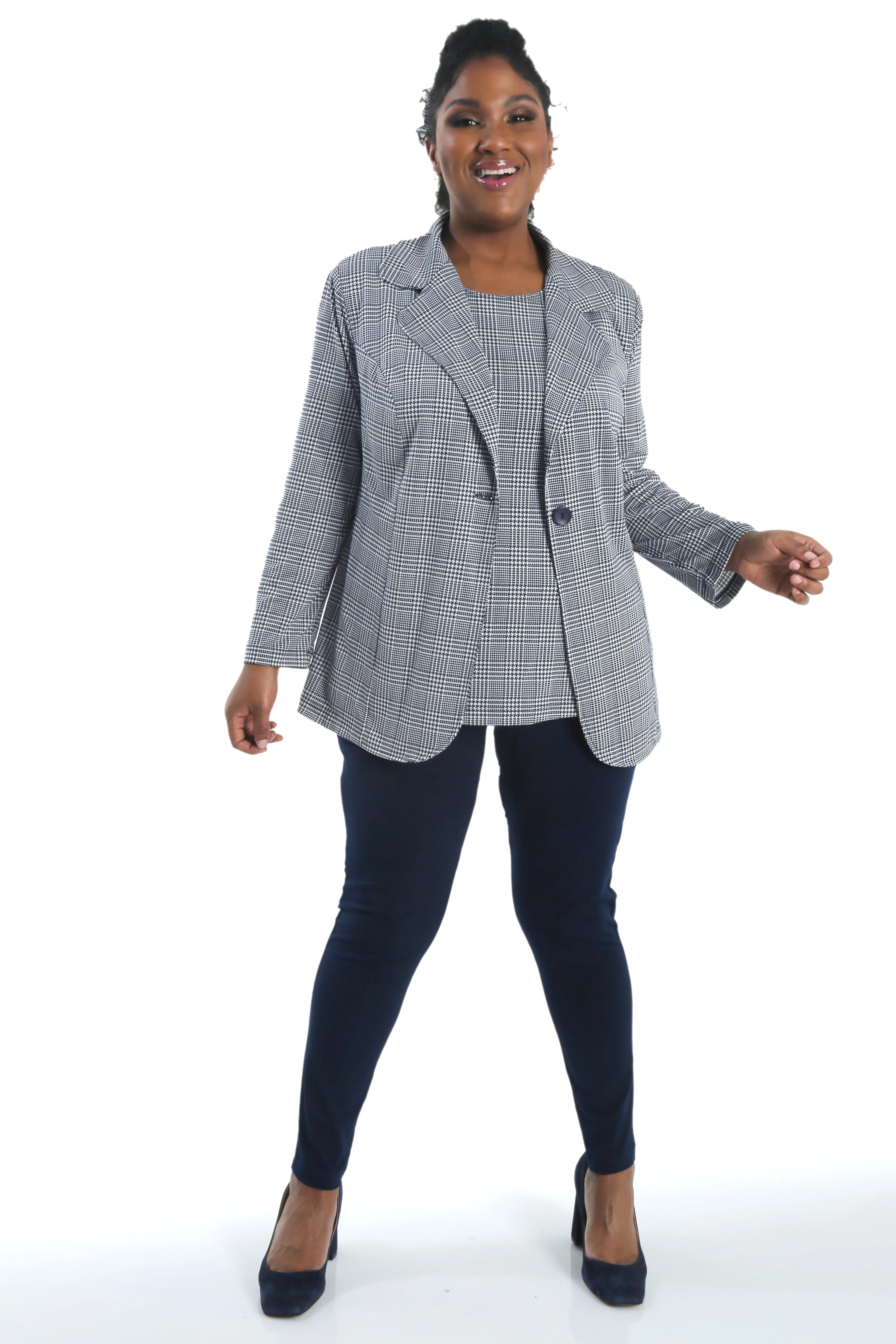 Vikki Vi Navy Plaid Blazer
