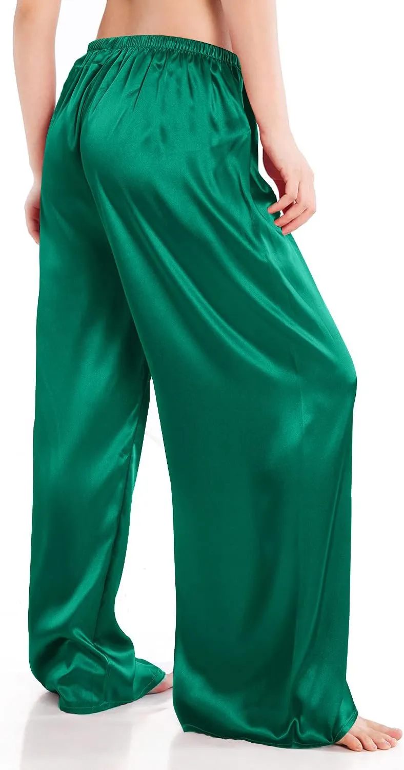 Wantschun Womens Wide Leg Pajama Pants Satin Silk Casual Loose Elastic Waist Lounge Pants Pj Bottoms