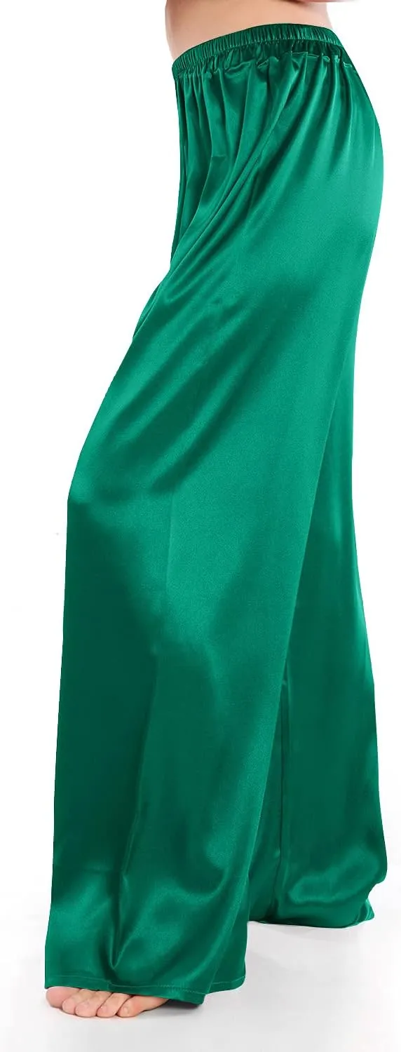 Wantschun Womens Wide Leg Pajama Pants Satin Silk Casual Loose Elastic Waist Lounge Pants Pj Bottoms