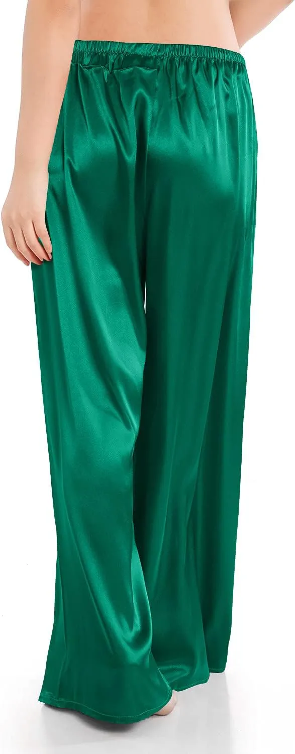 Wantschun Womens Wide Leg Pajama Pants Satin Silk Casual Loose Elastic Waist Lounge Pants Pj Bottoms