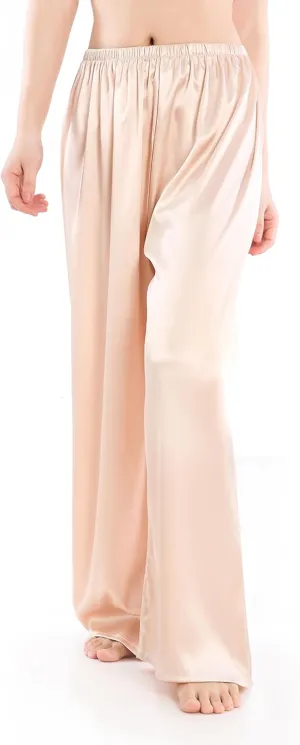 Wantschun Womens Wide Leg Pajama Pants Satin Silk Casual Loose Elastic Waist Lounge Pants Pj Bottoms
