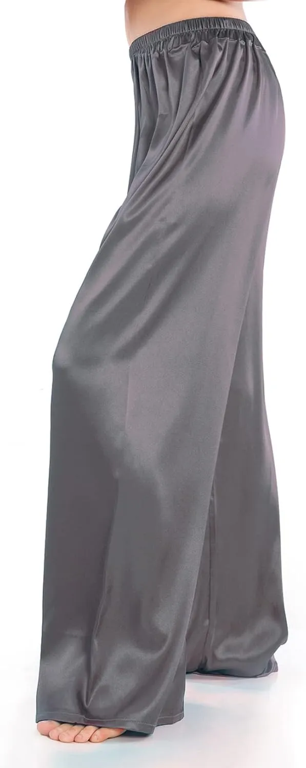 Wantschun Womens Wide Leg Pajama Pants Satin Silk Casual Loose Elastic Waist Lounge Pants Pj Bottoms