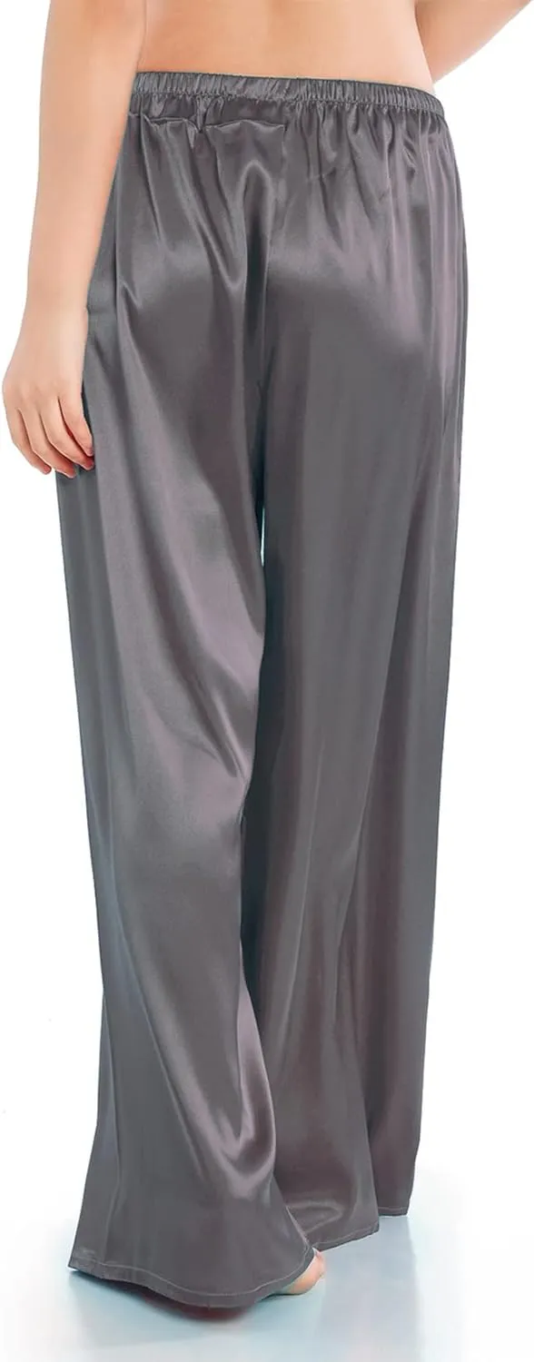 Wantschun Womens Wide Leg Pajama Pants Satin Silk Casual Loose Elastic Waist Lounge Pants Pj Bottoms