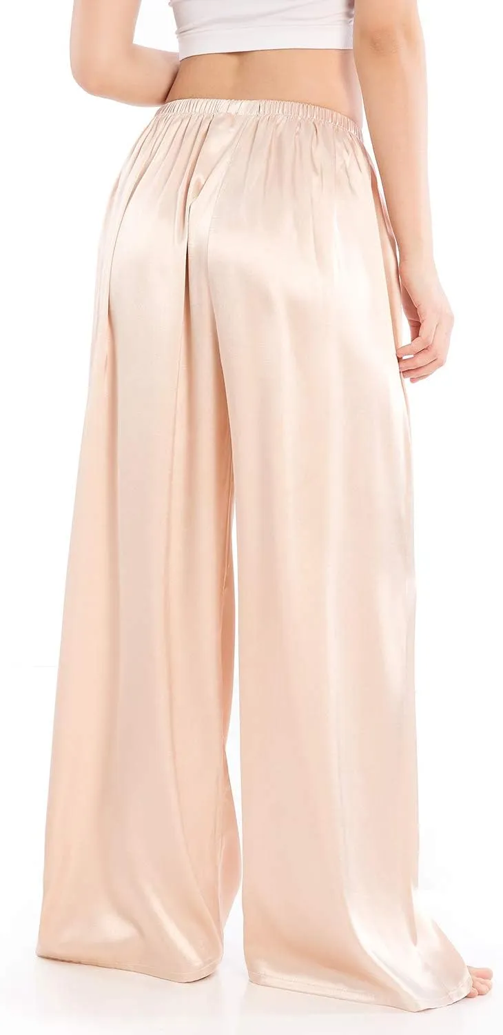 Wantschun Womens Wide Leg Pajama Pants Satin Silk Casual Loose Elastic Waist Lounge Pants Pj Bottoms