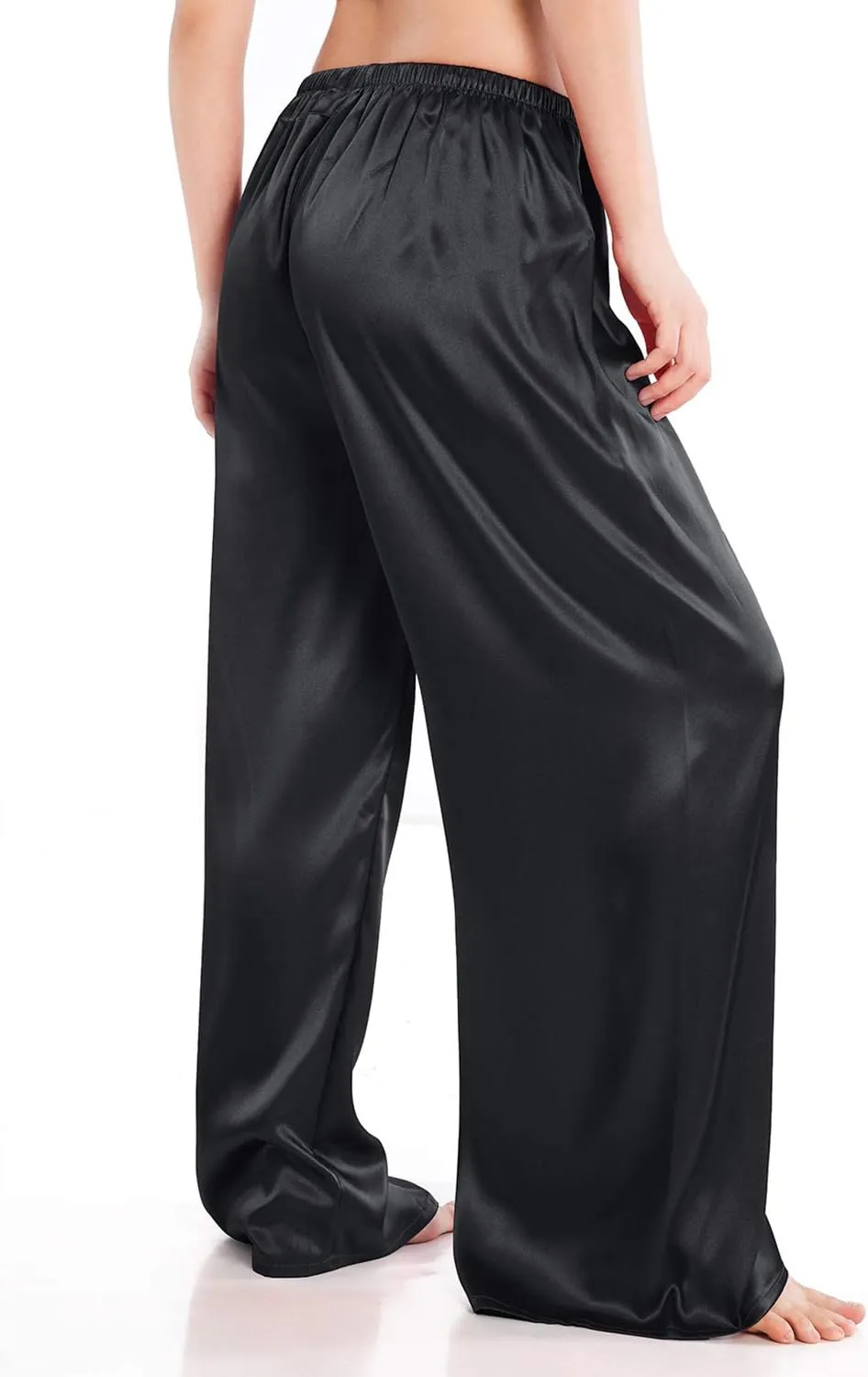 Wantschun Womens Wide Leg Pajama Pants Satin Silk Casual Loose Elastic Waist Lounge Pants Pj Bottoms