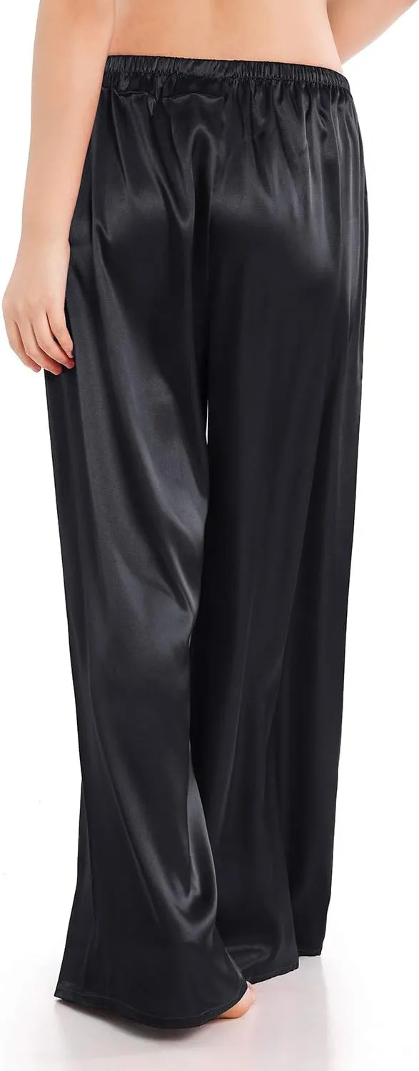 Wantschun Womens Wide Leg Pajama Pants Satin Silk Casual Loose Elastic Waist Lounge Pants Pj Bottoms