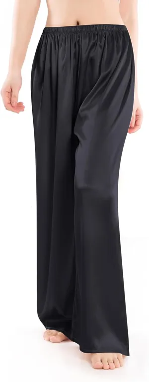 Wantschun Womens Wide Leg Pajama Pants Satin Silk Casual Loose Elastic Waist Lounge Pants Pj Bottoms
