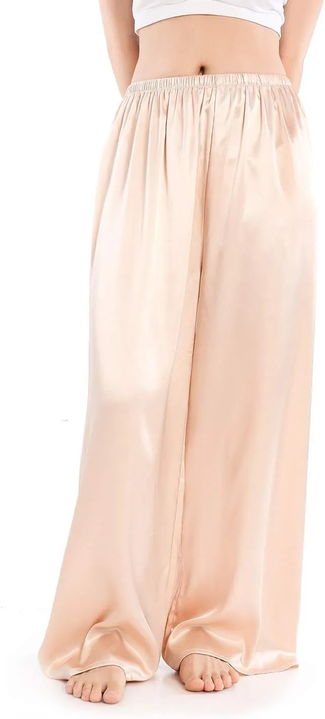 Wantschun Womens Wide Leg Pajama Pants Satin Silk Casual Loose Elastic Waist Lounge Pants Pj Bottoms
