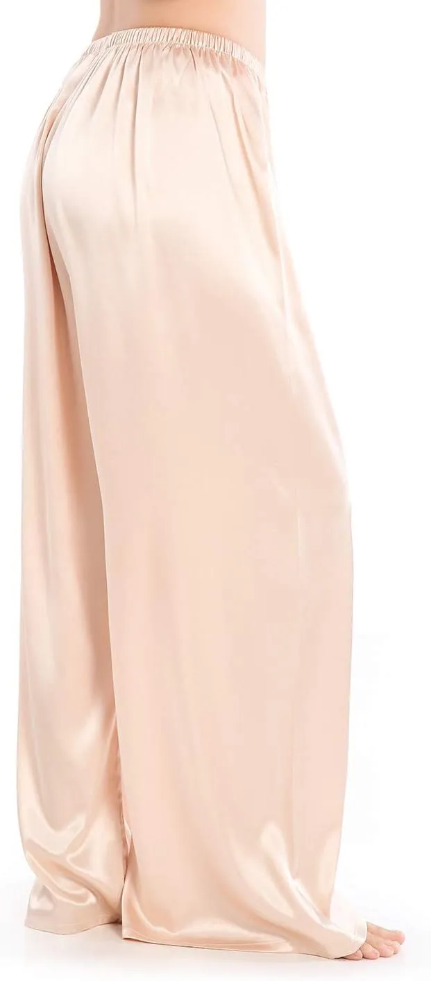 Wantschun Womens Wide Leg Pajama Pants Satin Silk Casual Loose Elastic Waist Lounge Pants Pj Bottoms