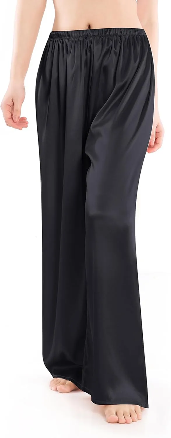 Wantschun Womens Wide Leg Pajama Pants Satin Silk Casual Loose Elastic Waist Lounge Pants Pj Bottoms