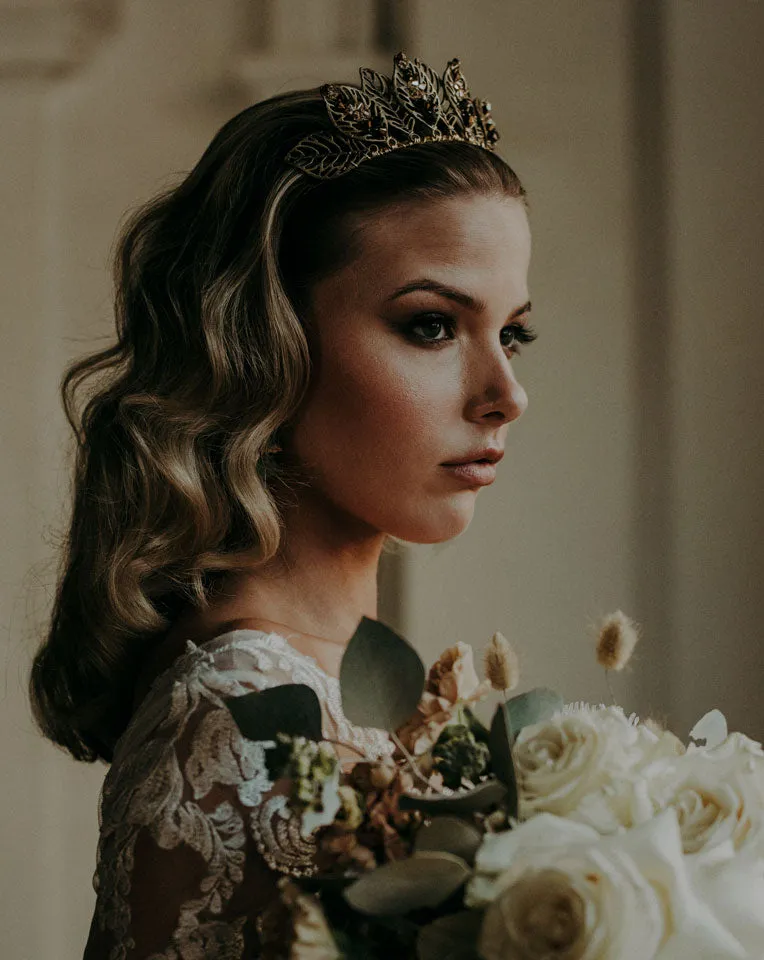 wedding crown - antique bronze boho leaf - McKenzie by Kezani