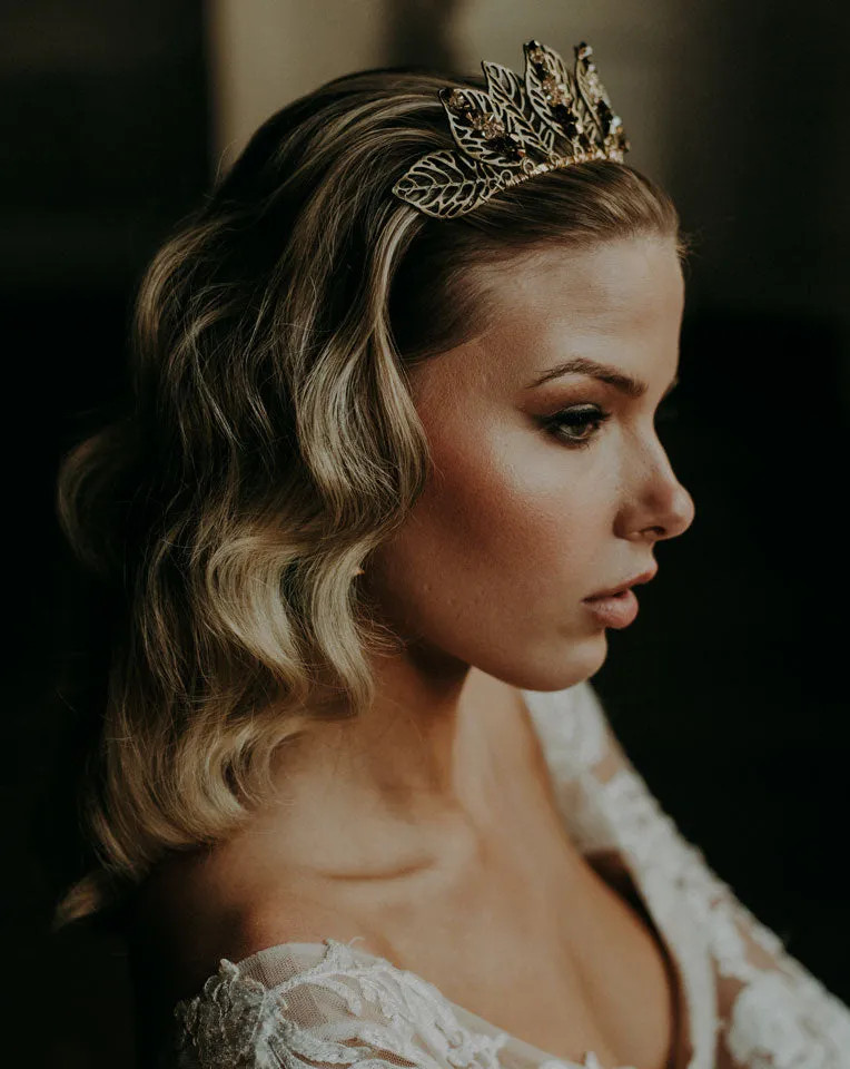 wedding crown - antique bronze boho leaf - McKenzie by Kezani