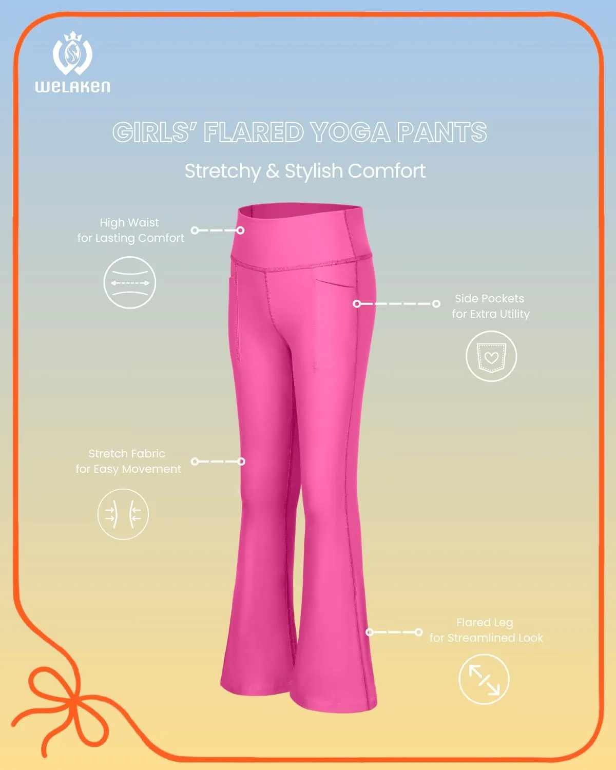 WELAKEN Flare Yoga Pants with Pockets for Girls  High Waist Active Bell-Bottom Leggings