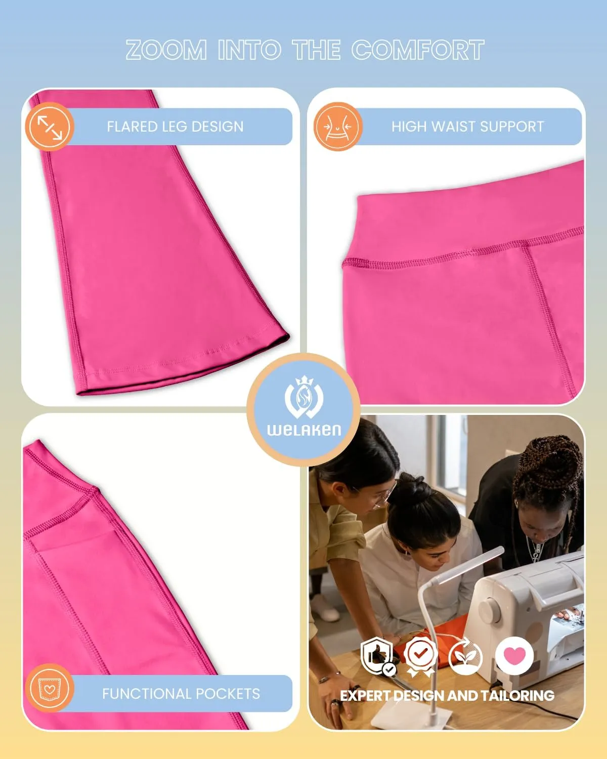 WELAKEN Flare Yoga Pants with Pockets for Girls  High Waist Active Bell-Bottom Leggings