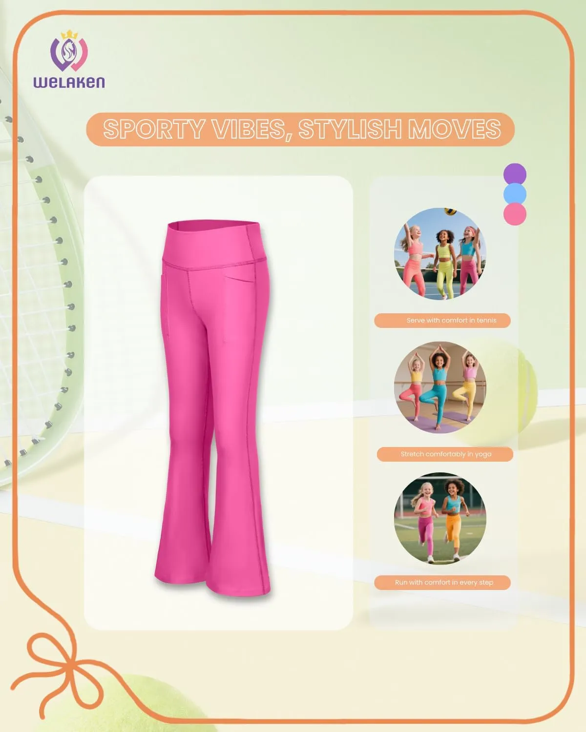 WELAKEN Flare Yoga Pants with Pockets for Girls  High Waist Active Bell-Bottom Leggings