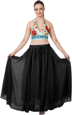 Wevez Women's Chiffon Elastic High Waist Flared Maxi Skirt