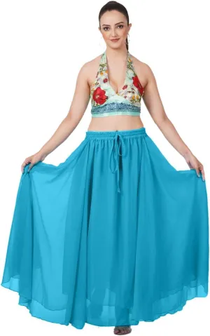 Wevez Women's Chiffon Elastic High Waist Flared Maxi Skirt