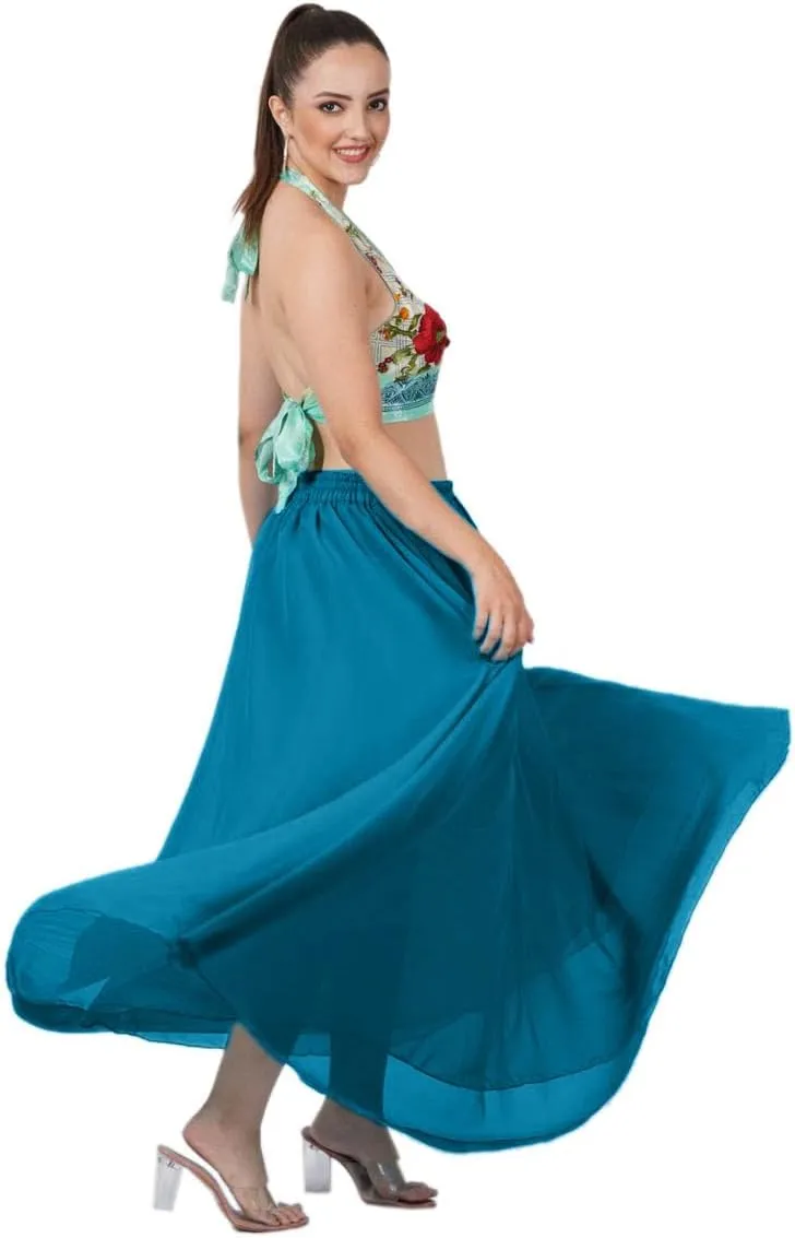 Wevez Women's Chiffon Elastic High Waist Flared Maxi Skirt