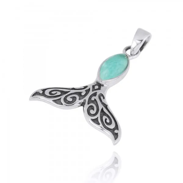 Whale Tail Pendant Necklace with Larimar