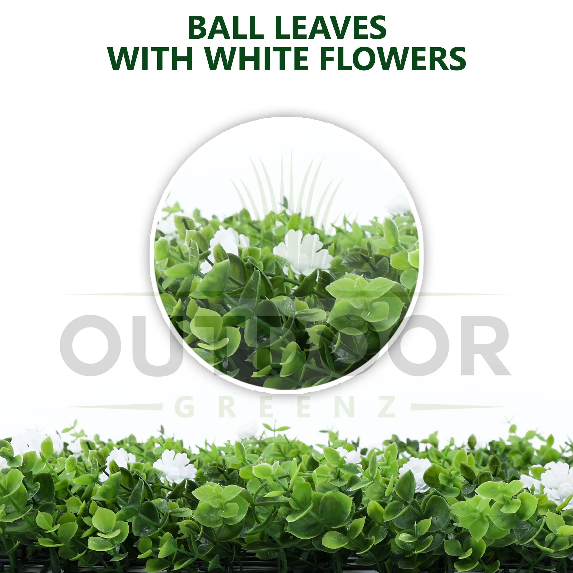 White Flowers with Long Green Leaves Artificial Vertical Garden Wall Tile (Size: 50cm x 50cm, Pack of 1)