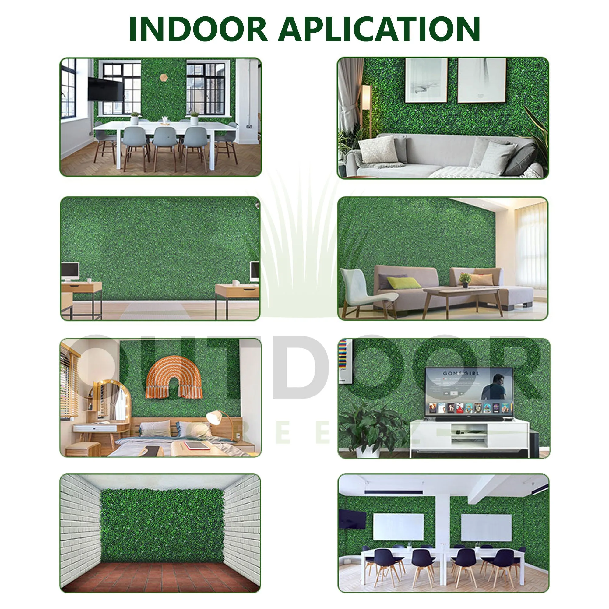 White Flowers with Long Green Leaves Artificial Vertical Garden Wall Tile (Size: 50cm x 50cm, Pack of 1)