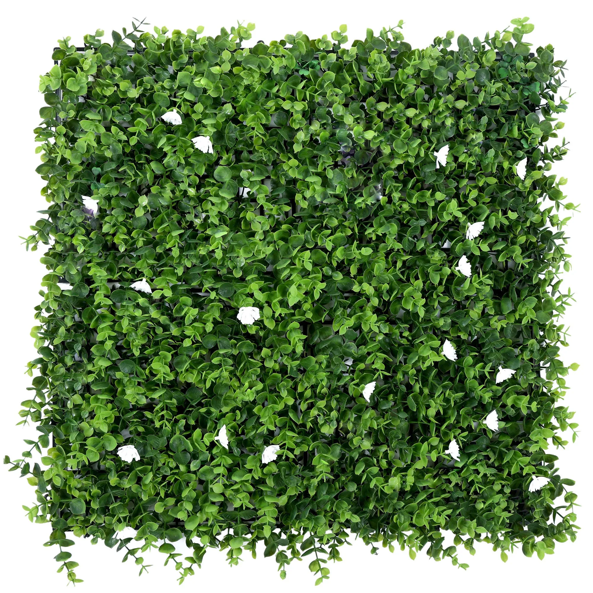 White Flowers with Long Green Leaves Artificial Vertical Garden Wall Tile (Size: 50cm x 50cm, Pack of 1)