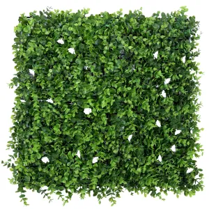 White Flowers with Long Green Leaves Artificial Vertical Garden Wall Tile (Size: 50cm x 50cm, Pack of 1)