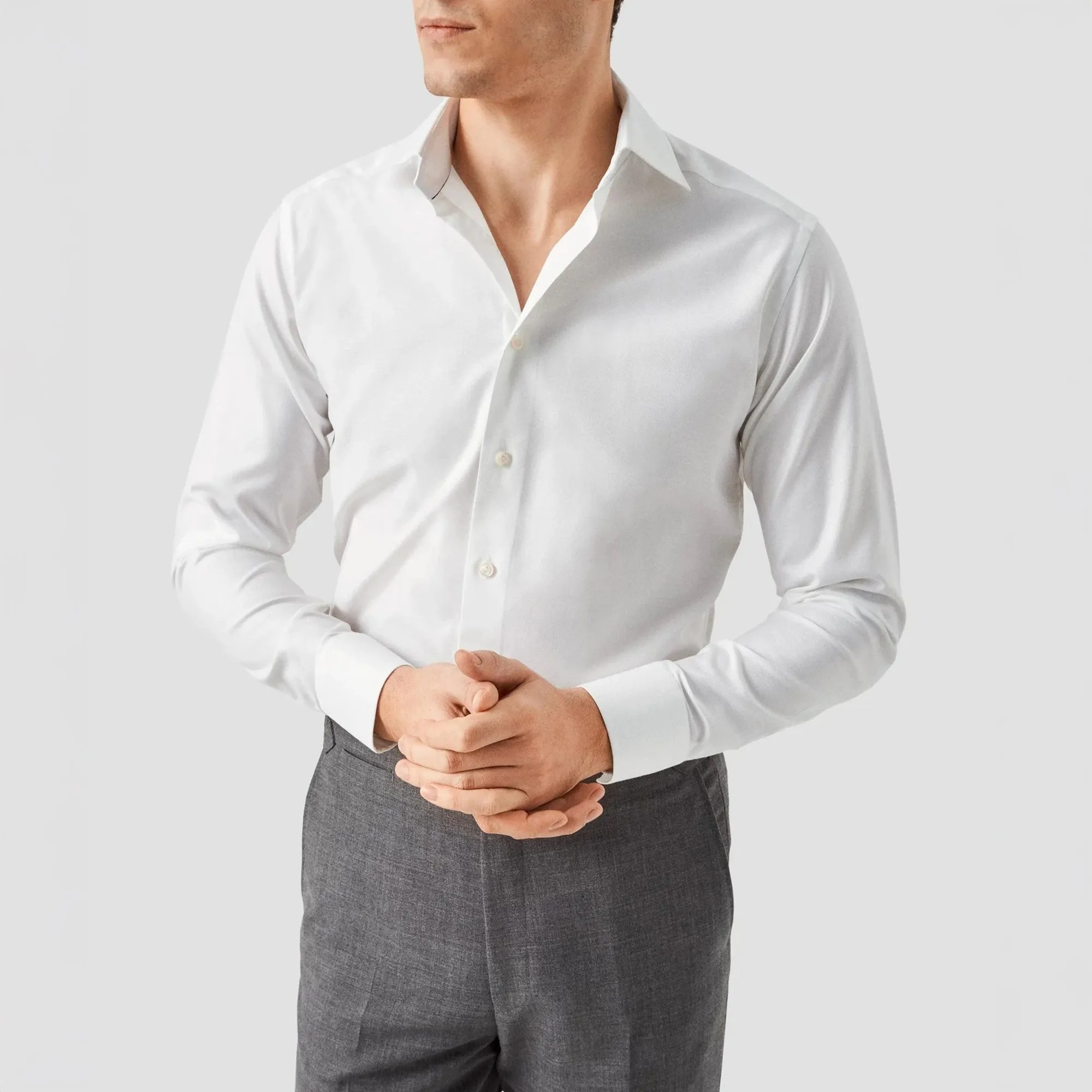 White Semi Solid Cotton-Tencel Slim Fit Shirt - ETON