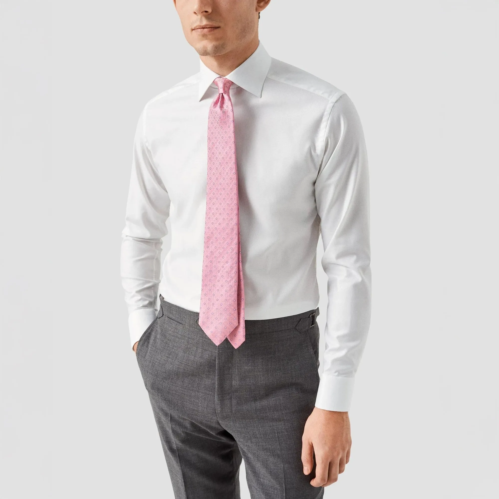 White Semi Solid Cotton-Tencel Slim Fit Shirt - ETON