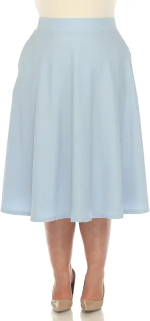 White Women's Plus Size Flared Midi Skirt with Pockets