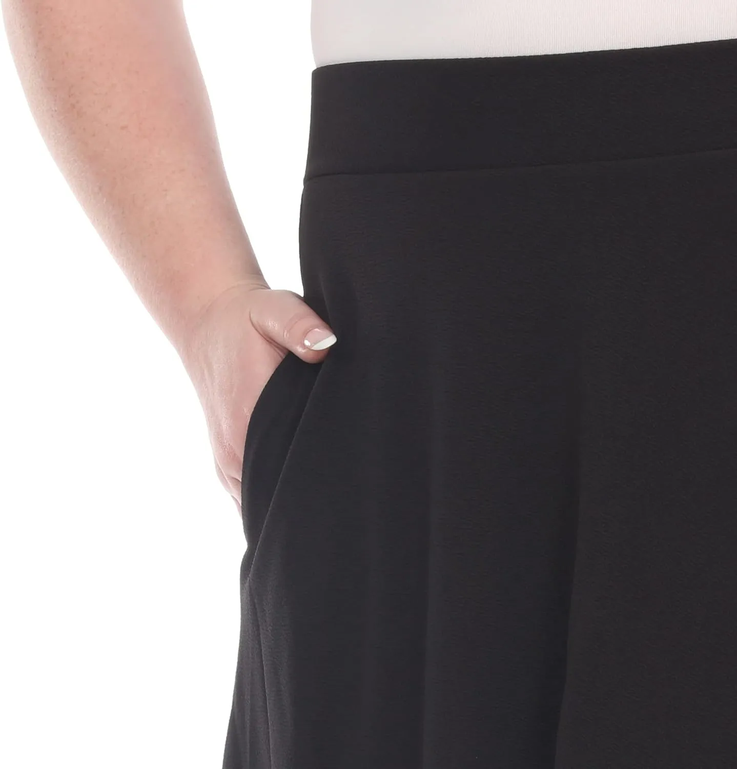 White Women's Plus Size Flared Midi Skirt with Pockets