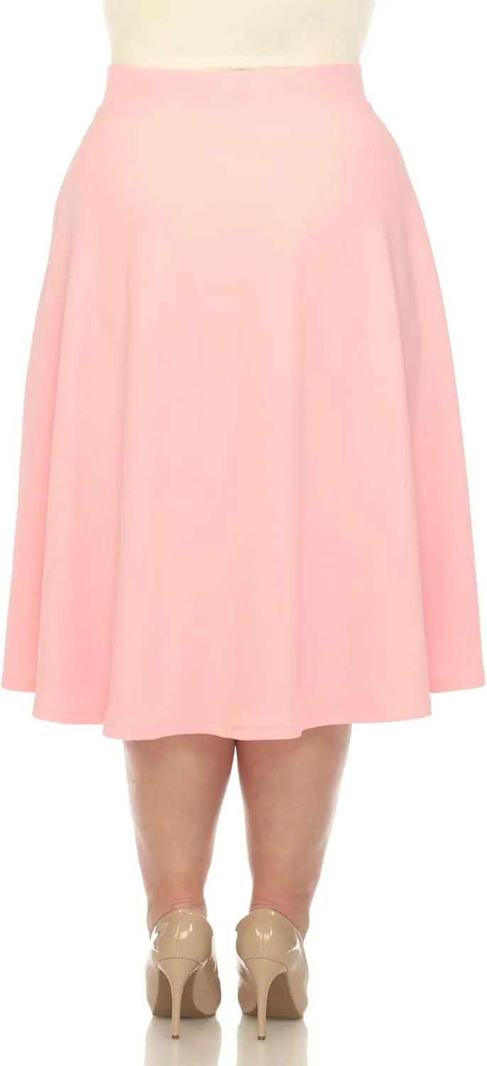 White Women's Plus Size Flared Midi Skirt with Pockets
