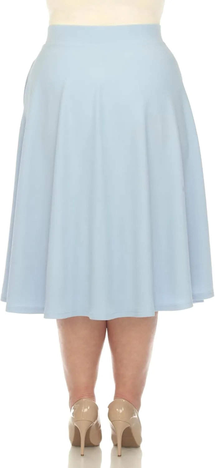 White Women's Plus Size Flared Midi Skirt with Pockets