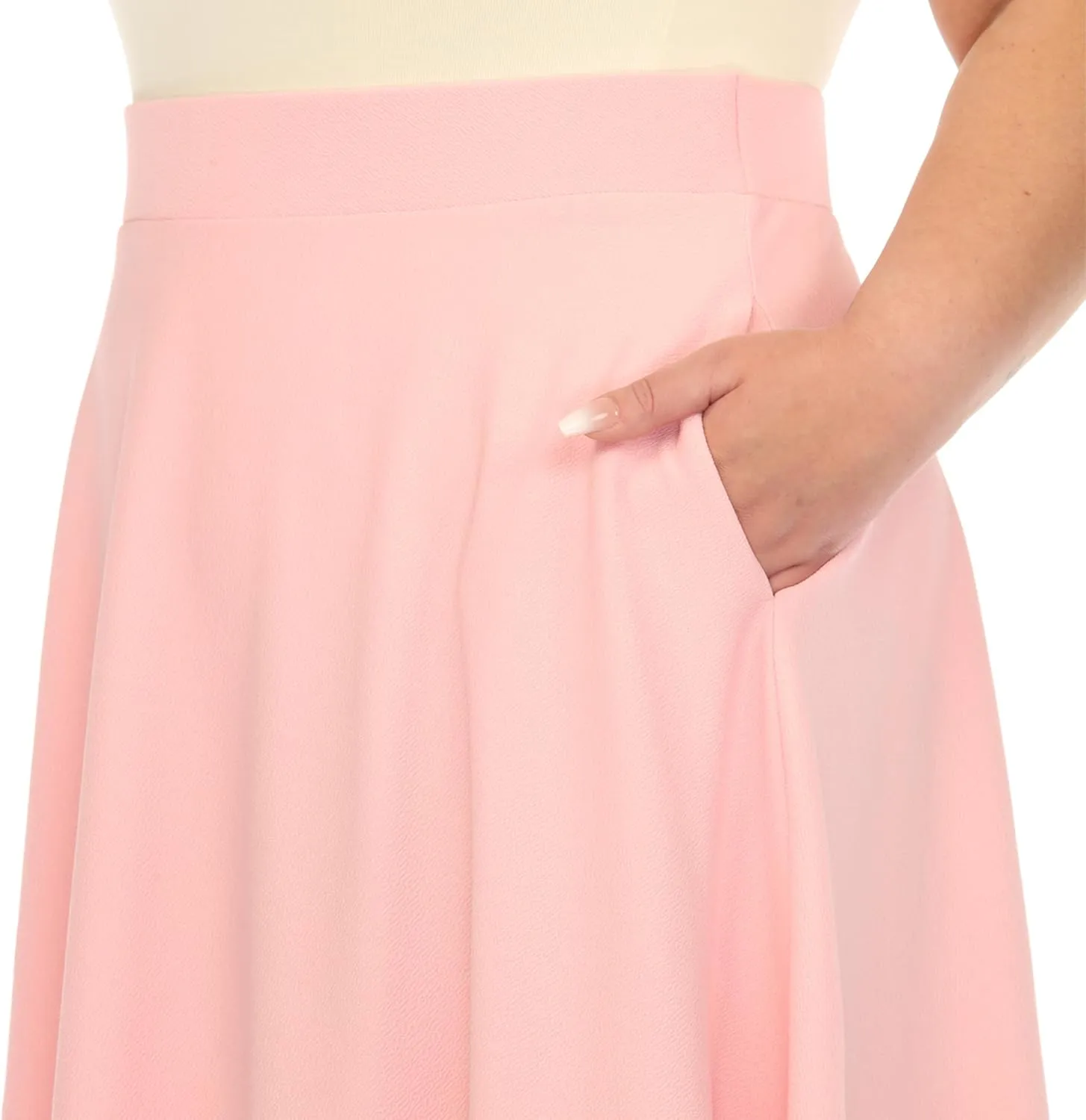 White Women's Plus Size Flared Midi Skirt with Pockets