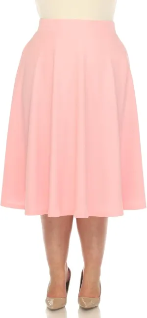 White Women's Plus Size Flared Midi Skirt with Pockets