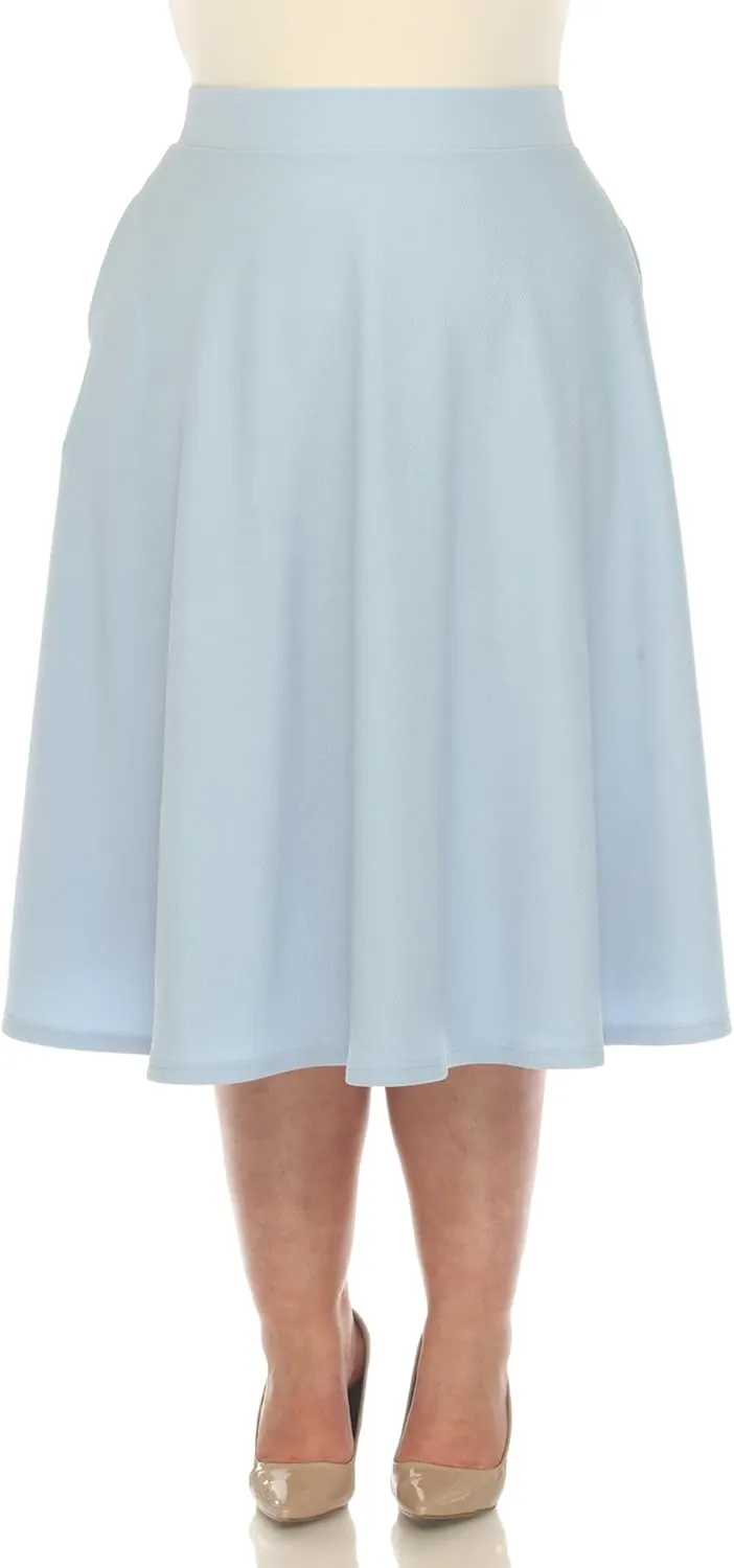 White Women's Plus Size Flared Midi Skirt with Pockets