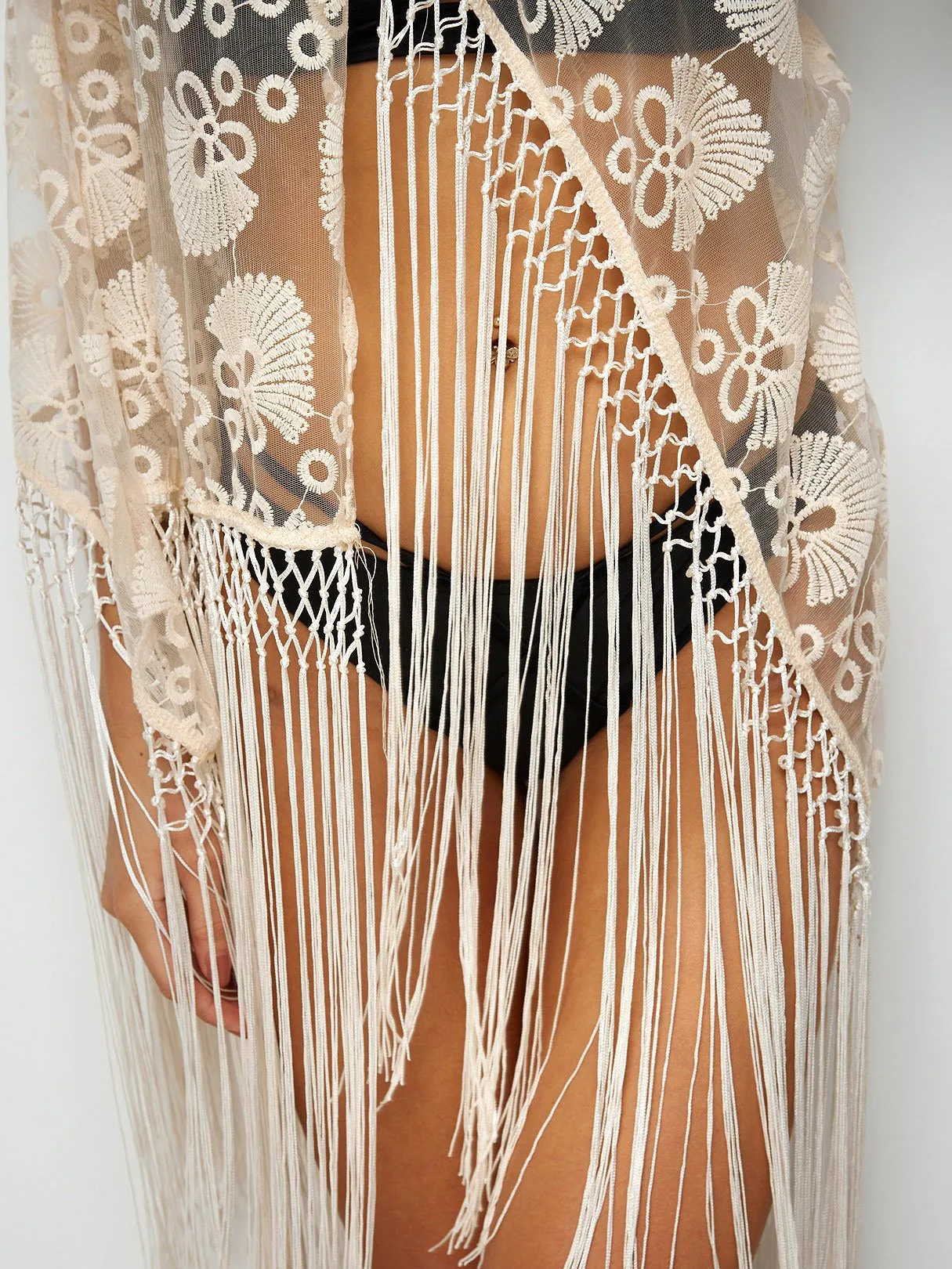 Wholesale Beige Tassel See Through Beach Towel