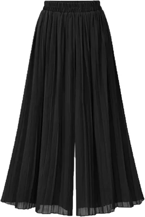 Wide Leg Chiffon Pants for Women High Waist Palazzo Trousers Business Casual Slacks Lounge Harem Trouser with Pocket