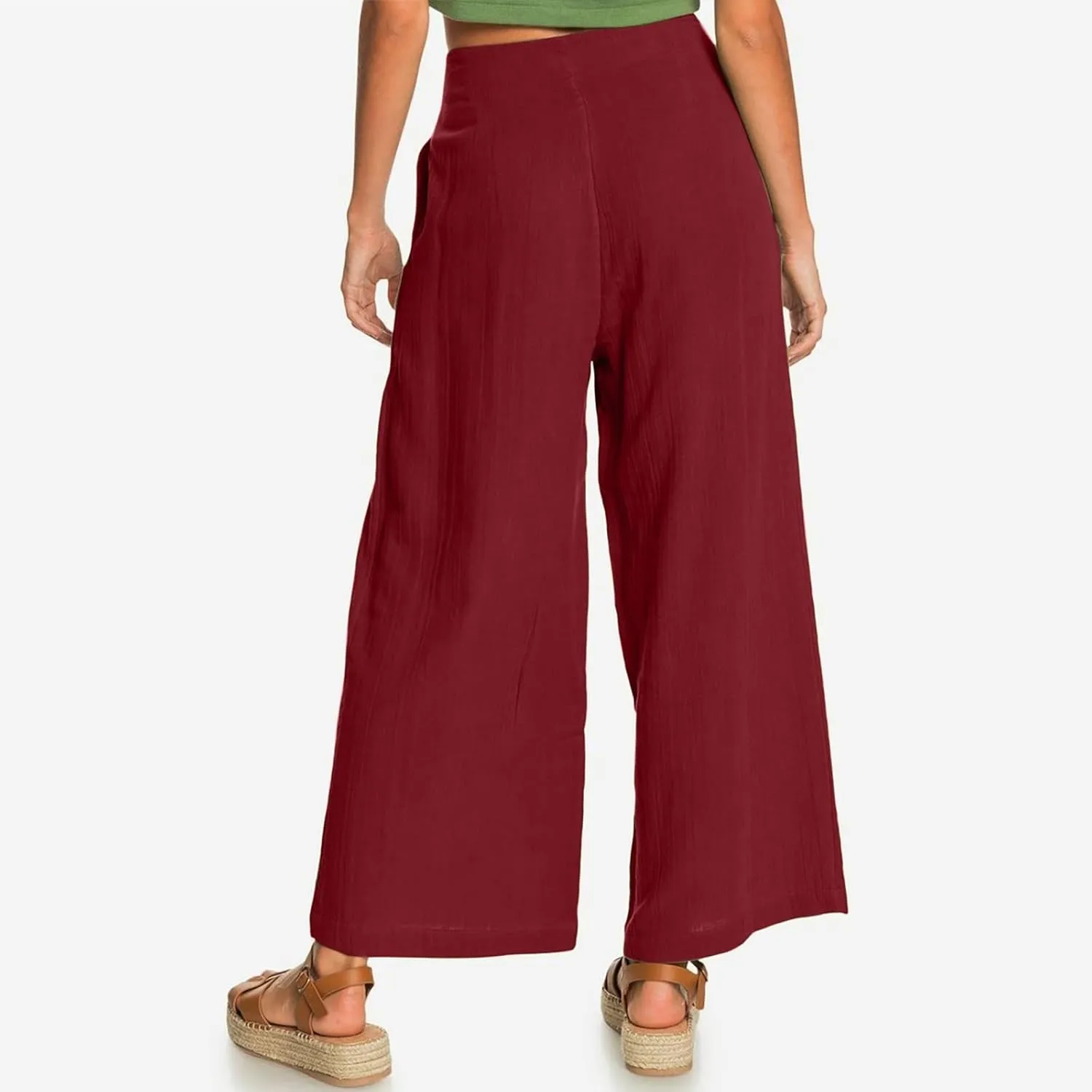 Wide Leg Linen Pants for Women Cotton Elastic Waisted Casual Loose Baggy Flowy Lounge Trousers with Pockets
