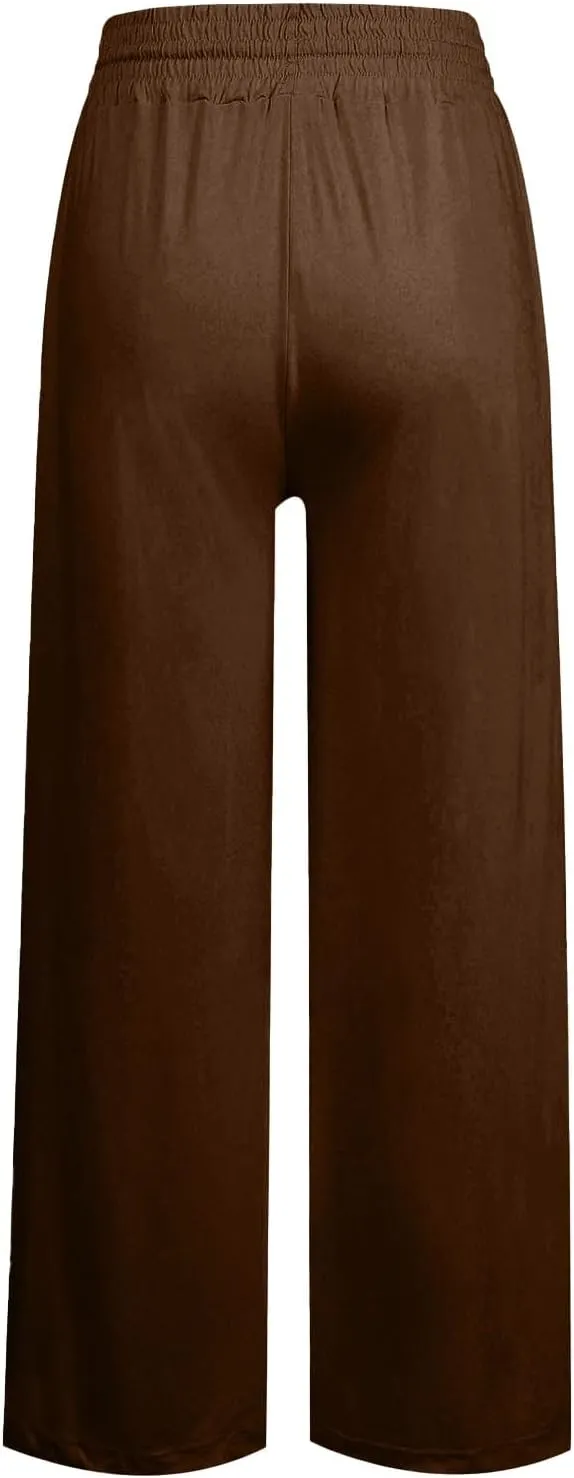 Wide Leg Lounge Pants for Women, Casual Boho Pants, High Waisted Palazzo Pants with Pockets for Work and Play