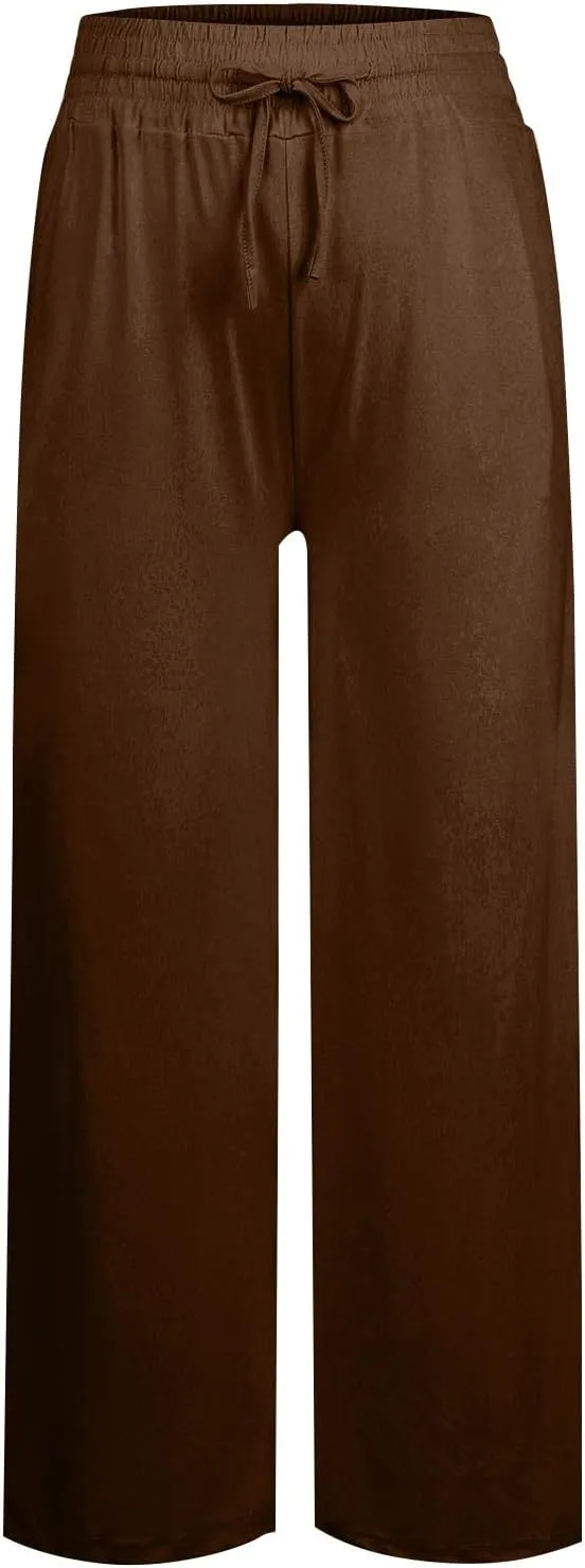 Wide Leg Lounge Pants for Women, Casual Boho Pants, High Waisted Palazzo Pants with Pockets for Work and Play
