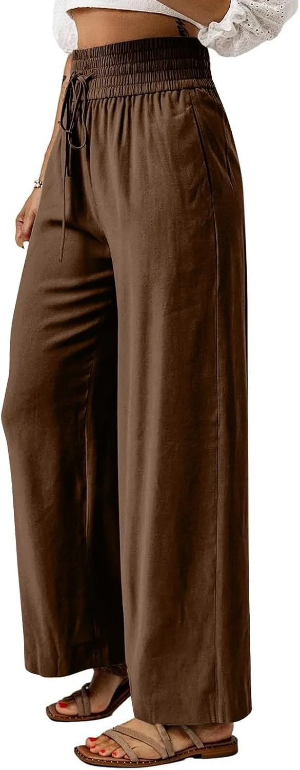 Wide Leg Lounge Pants for Women, Casual Boho Pants, High Waisted Palazzo Pants with Pockets for Work and Play