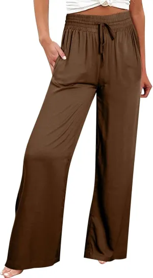 Wide Leg Lounge Pants for Women, Casual Boho Pants, High Waisted Palazzo Pants with Pockets for Work and Play